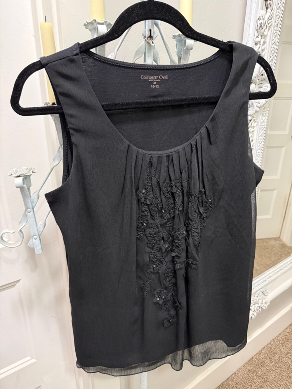 Coldwater Creek Black Sleeveless Beaded Scoop-Neck Camisole